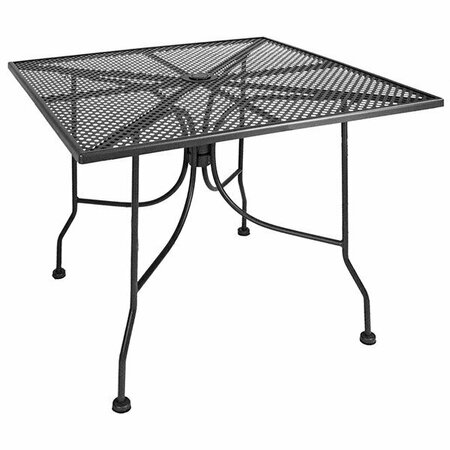 AMERICAN TABLES & SEATING 36'' Square Dark Grey Metal Mesh Outdoor Table with Umbrella Hole 132ATSALM363